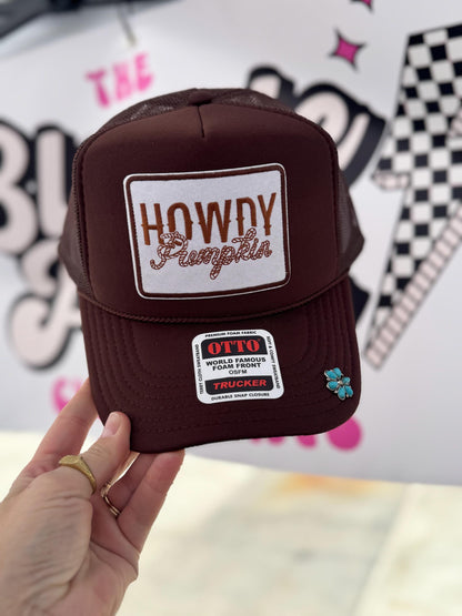 Howdy pumpkin custom trucker patch hat
