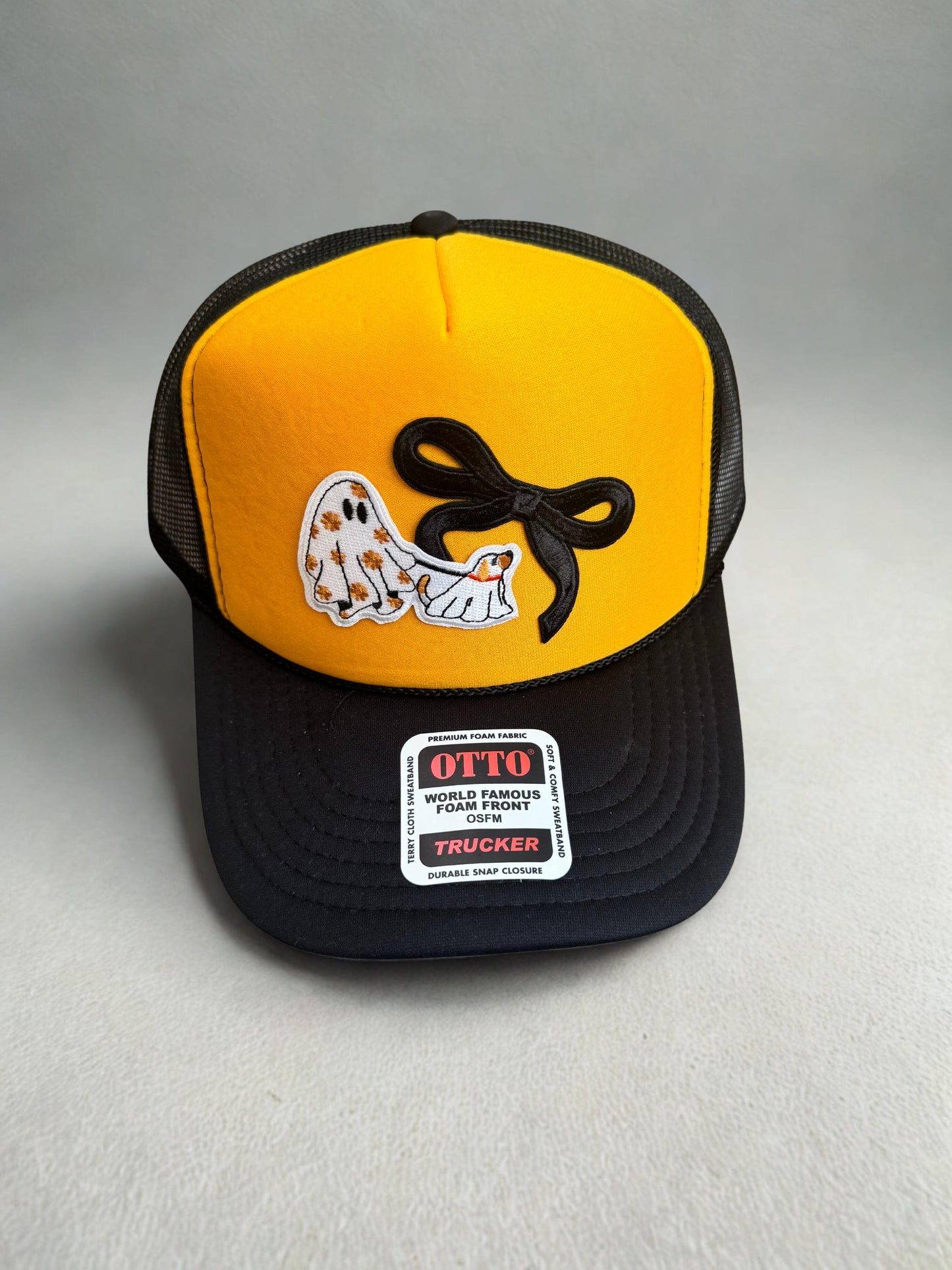 Ghost and ghost dog Halloween patch trucker hat