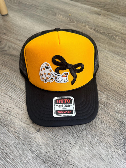 Ghost and ghost dog Halloween patch trucker hat