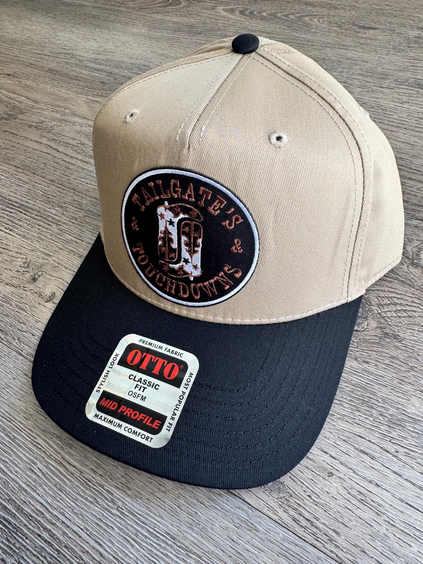 Football tailgates and touchdowns western trucker patch hat