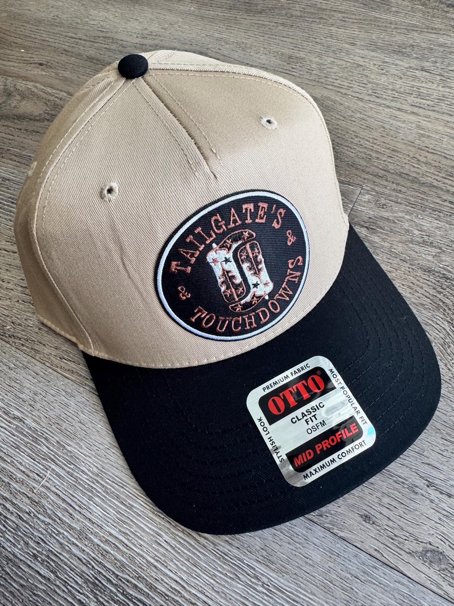 Football tailgates and touchdowns western trucker patch hat