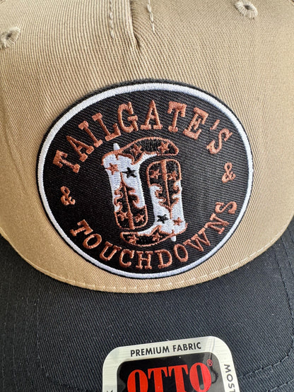 Football tailgates and touchdowns western trucker patch hat