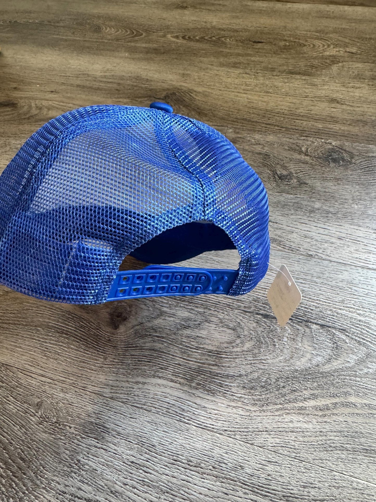 Football touch down sequin blue and white trucker patch hat