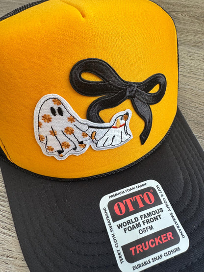 Ghost and ghost dog Halloween patch trucker hat