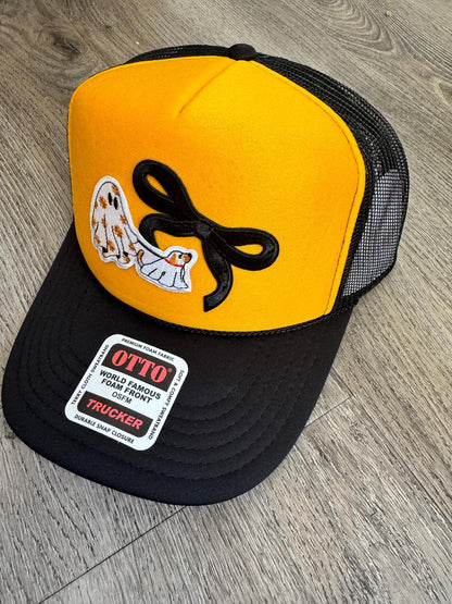 Ghost and ghost dog Halloween patch trucker hat