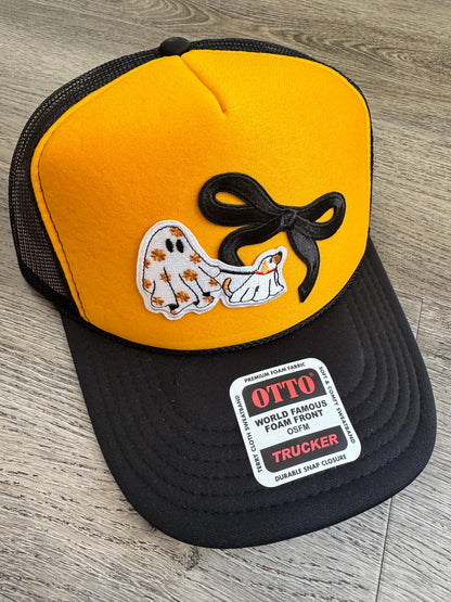 Ghost and ghost dog Halloween patch trucker hat